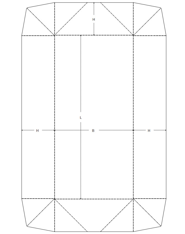 Stuelpschachtel Verpackung ECMA B4021 mit 4 Punkt Klebung staubdicht zum Falten technische Zeichnung